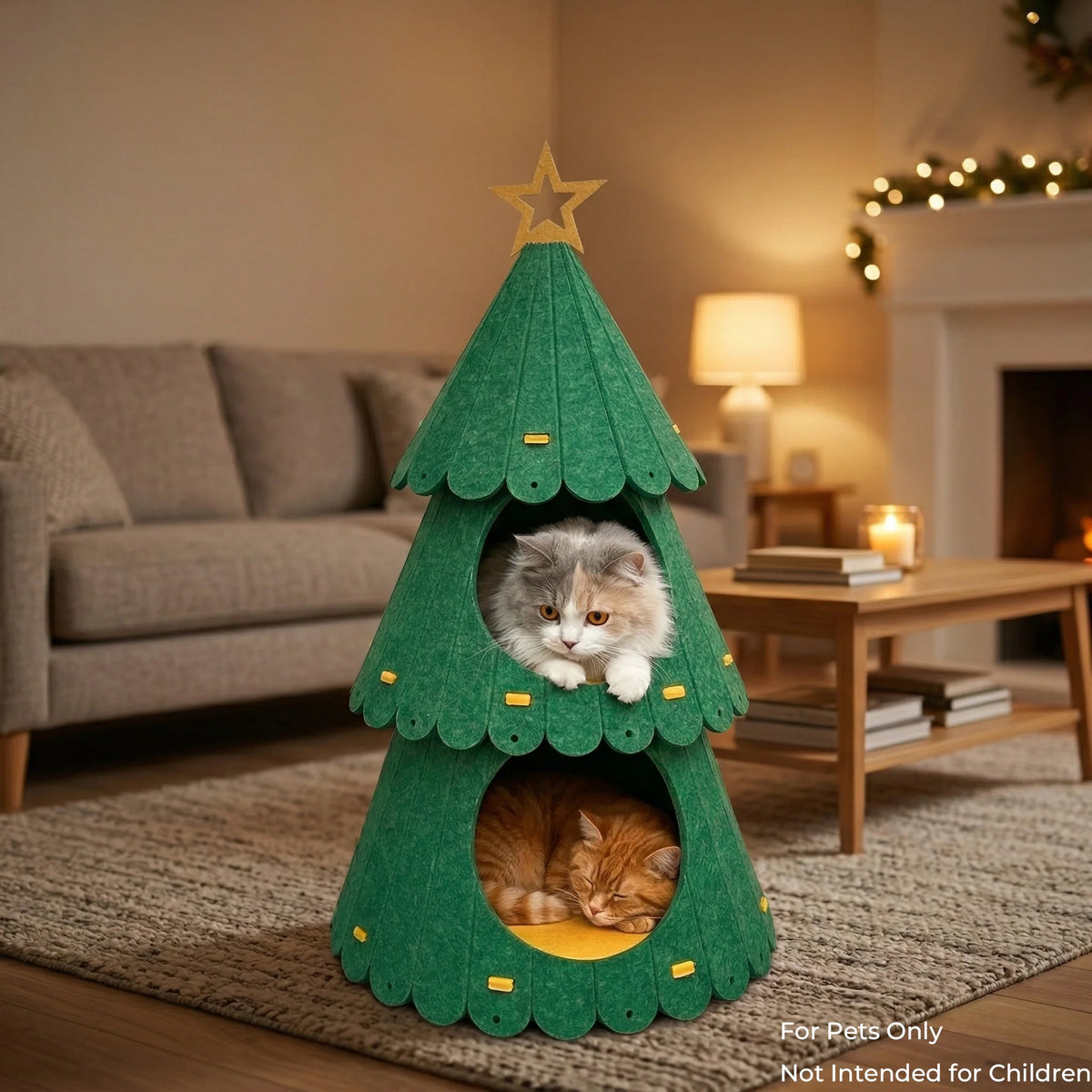 Maison Pour Chat À 2 Niveaux – Niche En Feutre Forme Sapin De Noël
