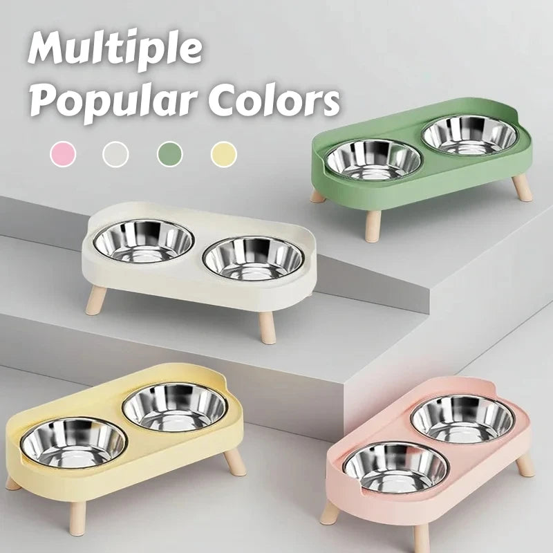 Distributeur Surélevé Pour Animaux De Compagnie Dopamine Colorful : Double Gamelle En Acier Inoxydable Avec Support Cervical – Station De Nourriture Et D'Eau Tendance Pour Animaux