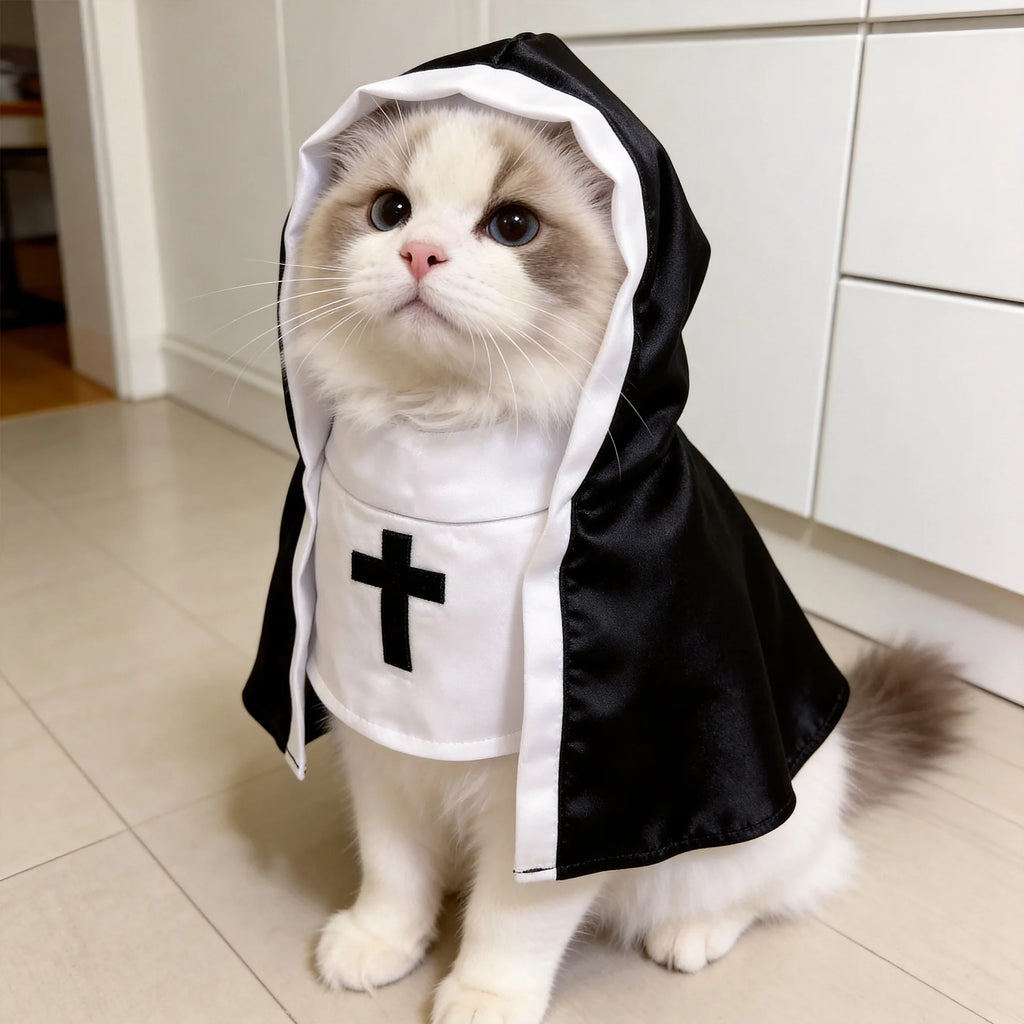 Costume D'Halloween Pour Animaux De Compagnie, Vêtements Amusants Pour Chien Et Chat, Cape De Cosplay De Nonne, Costume Noir Et Blanc, Robe De Fête Pour Chiot Et Chaton