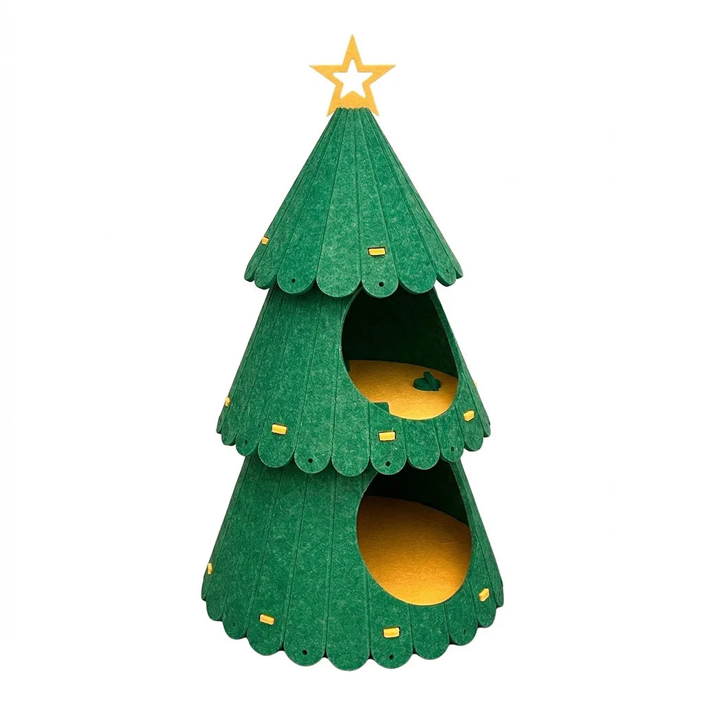 Maison Pour Chat À 2 Niveaux – Niche En Feutre Forme Sapin De Noël