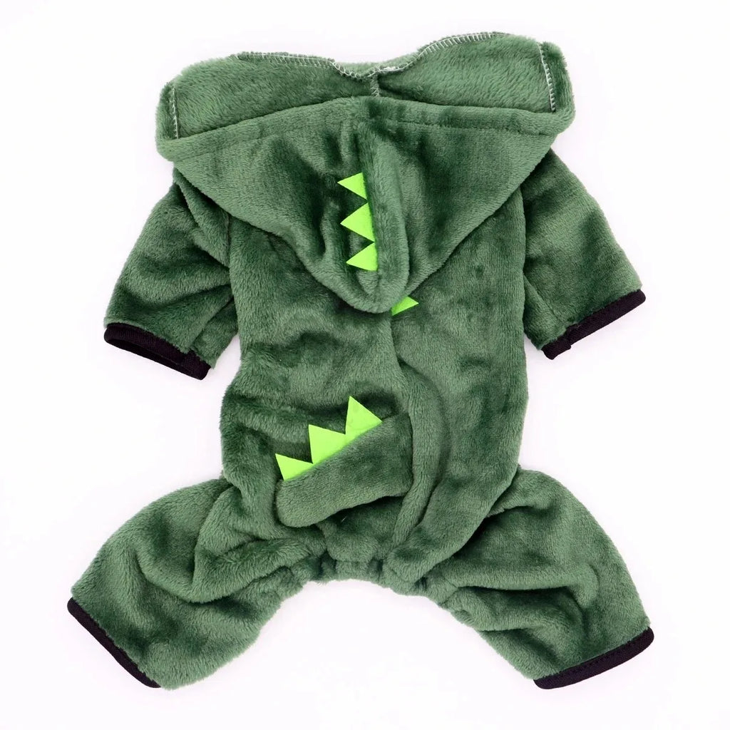 Costume Amusant De Dinosaure Pour Animaux De Compagnie, Pull Chaud En Polaire À Capuche Pour Petits Chiens Et Chats, Tenue De Cosplay Mignonne Pour L'Hiver Et Halloween