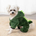 Costume Amusant De Dinosaure Pour Animaux De Compagnie, Pull Chaud En Polaire À Capuche Pour Petits Chiens Et Chats, Tenue De Cosplay Mignonne Pour L'Hiver Et Halloween