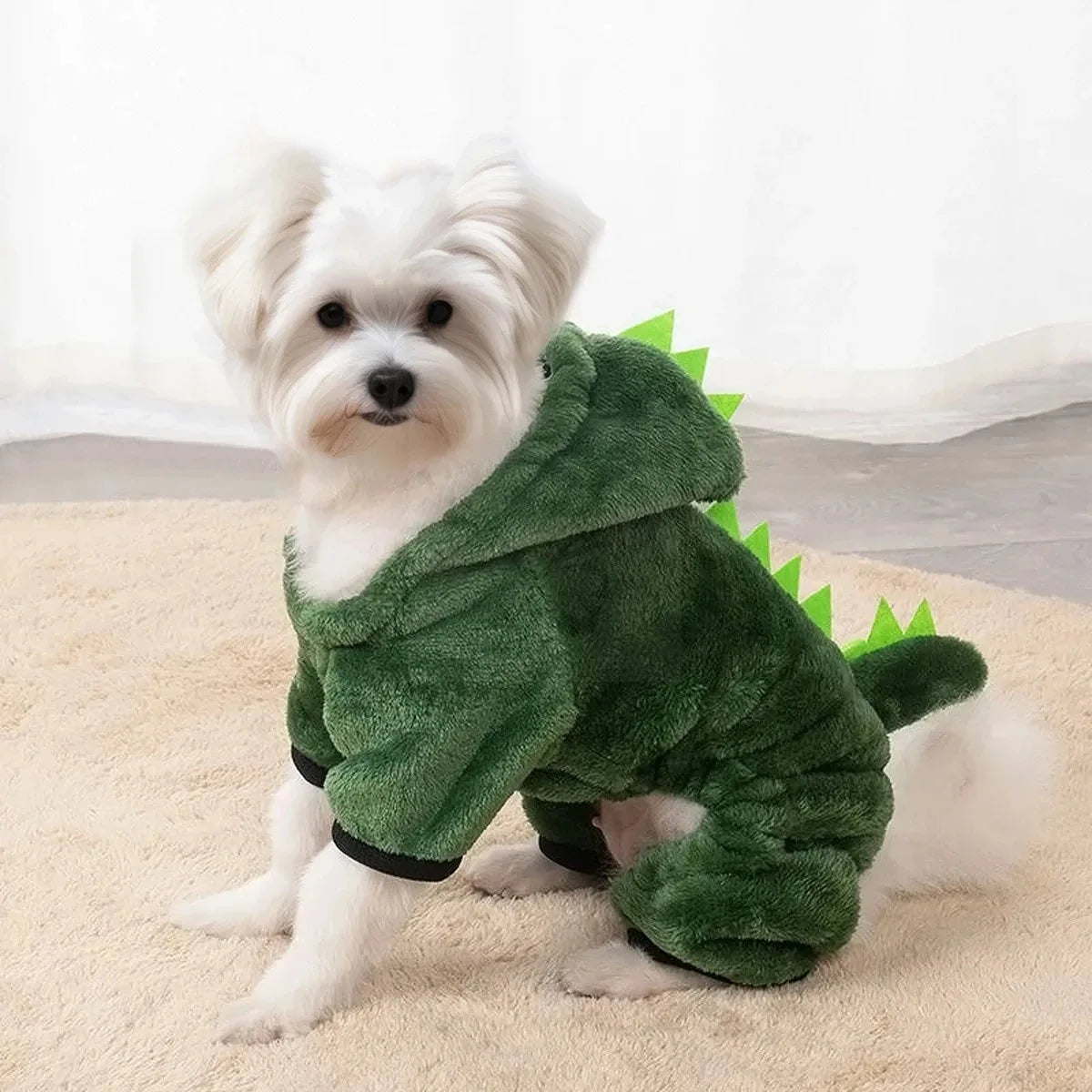 Costume Amusant De Dinosaure Pour Animaux De Compagnie, Pull Chaud En Polaire À Capuche Pour Petits Chiens Et Chats, Tenue De Cosplay Mignonne Pour L'Hiver Et Halloween