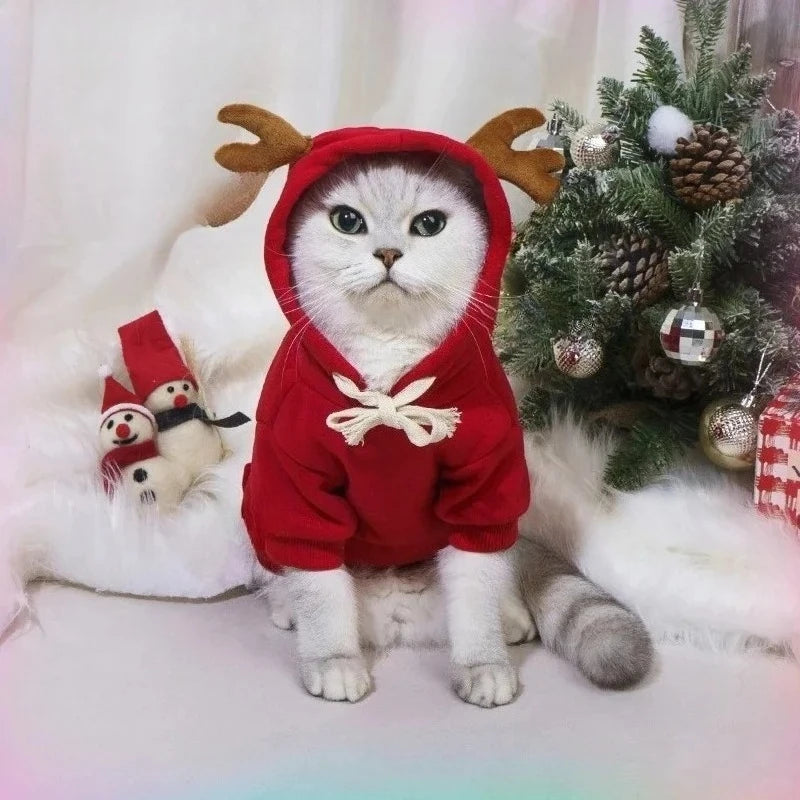 Sweat À Capuche De Noël Pour Chiens Et Chats, Pull Épais Avec Cornes D'Élan, Costume De Mascotte Au Style Créatif Idéal Pour Les Fêtes De Noël