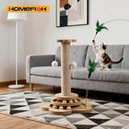 Jouet Pour Chat En Bois Massif, Plateau Tournant Amusant Avec Balles, Griffoir Durable En Sisal, Colonne D'Agitation Pour Chat, Accessoires Pour Chat