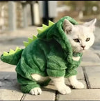 Costume Amusant De Dinosaure Pour Animaux De Compagnie, Pull Chaud En Polaire À Capuche Pour Petits Chiens Et Chats, Tenue De Cosplay Mignonne Pour L'Hiver Et Halloween