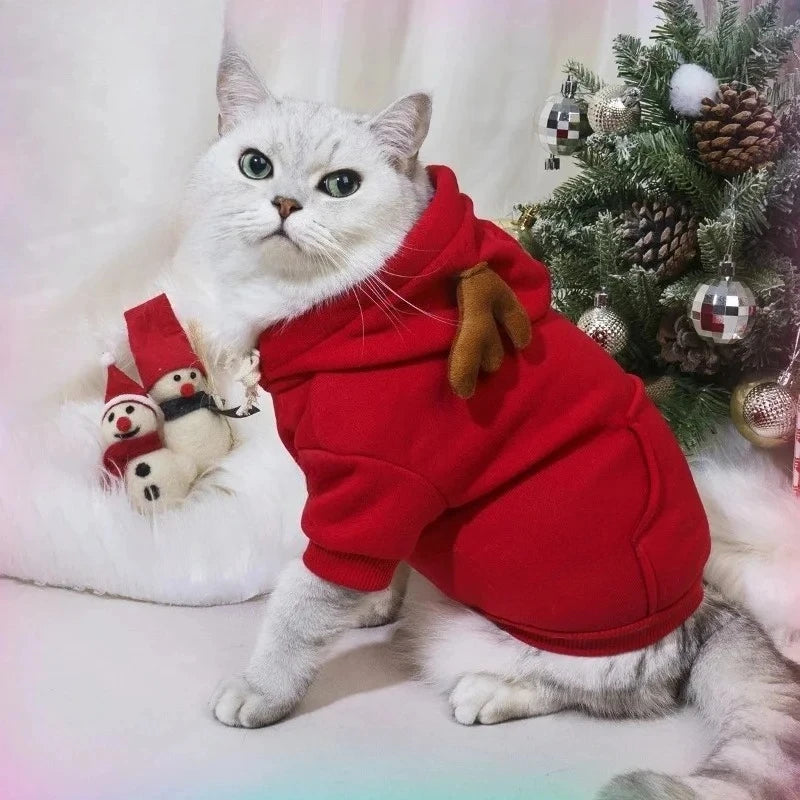 Sweat À Capuche De Noël Pour Chiens Et Chats, Pull Épais Avec Cornes D'Élan, Costume De Mascotte Au Style Créatif Idéal Pour Les Fêtes De Noël