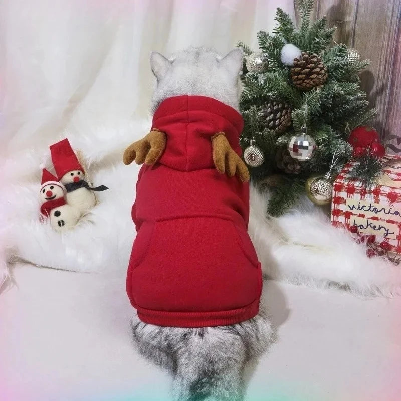 Sweat À Capuche De Noël Pour Chiens Et Chats, Pull Épais Avec Cornes D'Élan, Costume De Mascotte Au Style Créatif Idéal Pour Les Fêtes De Noël