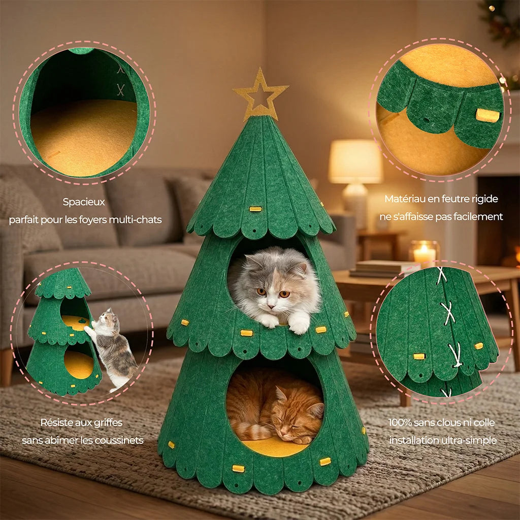 Maison Pour Chat À 2 Niveaux – Niche En Feutre Forme Sapin De Noël