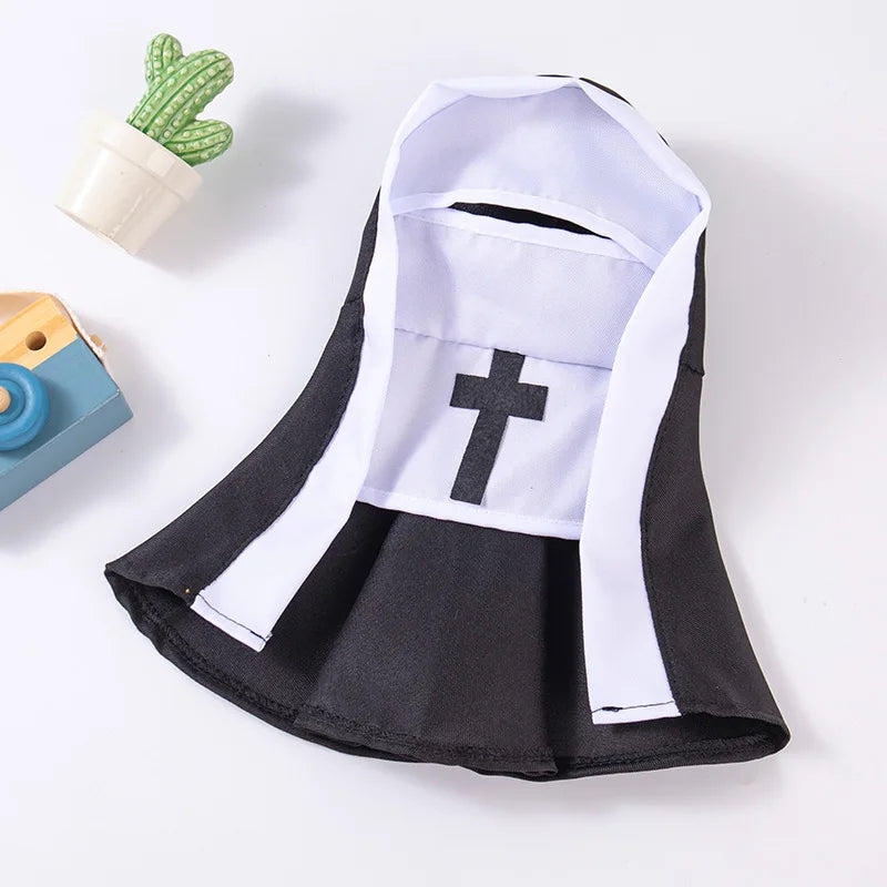 Costume D'Halloween Pour Animaux De Compagnie, Vêtements Amusants Pour Chien Et Chat, Cape De Cosplay De Nonne, Costume Noir Et Blanc, Robe De Fête Pour Chiot Et Chaton