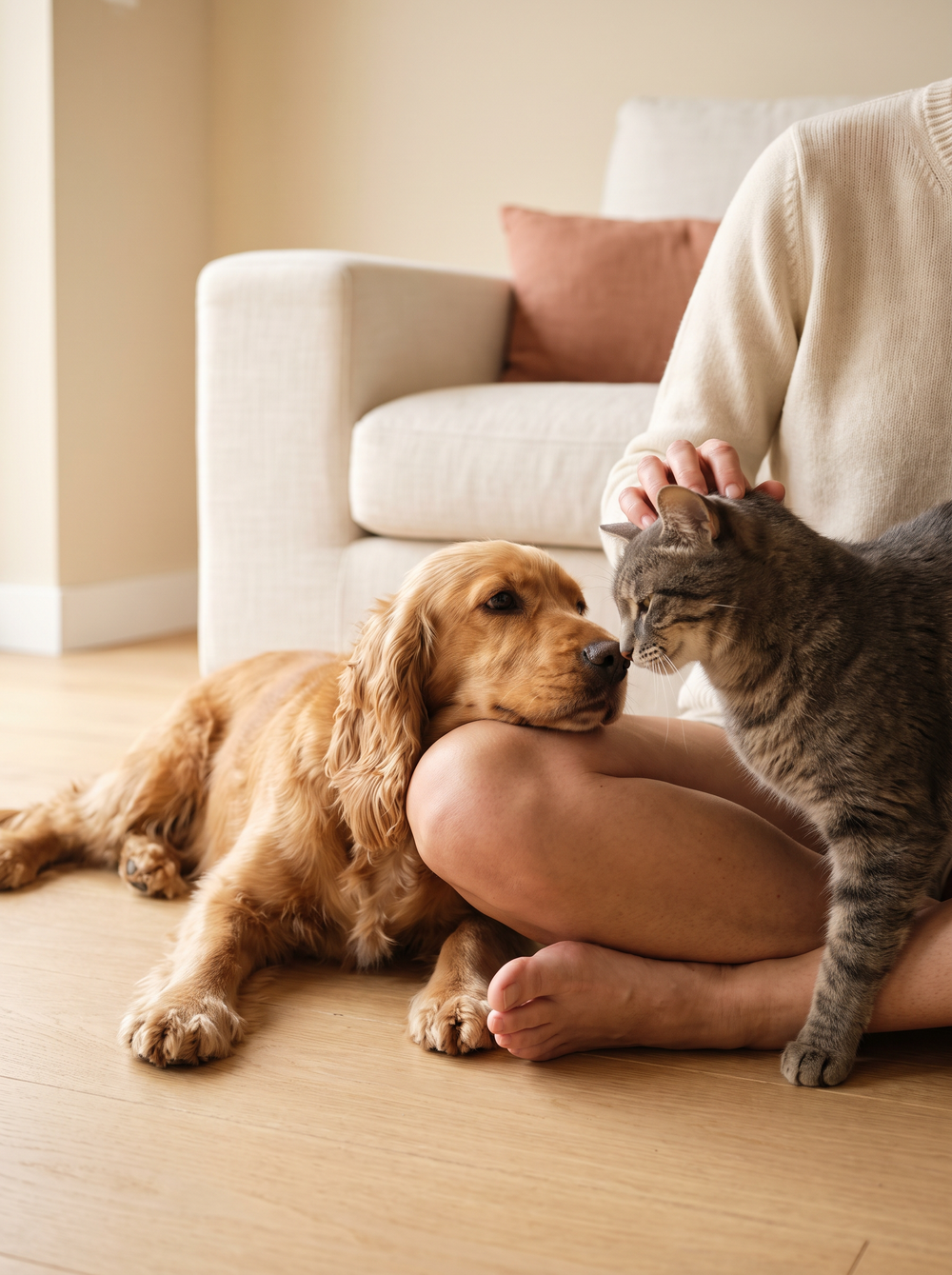 Un moment de complicité avec un chien et un chat.