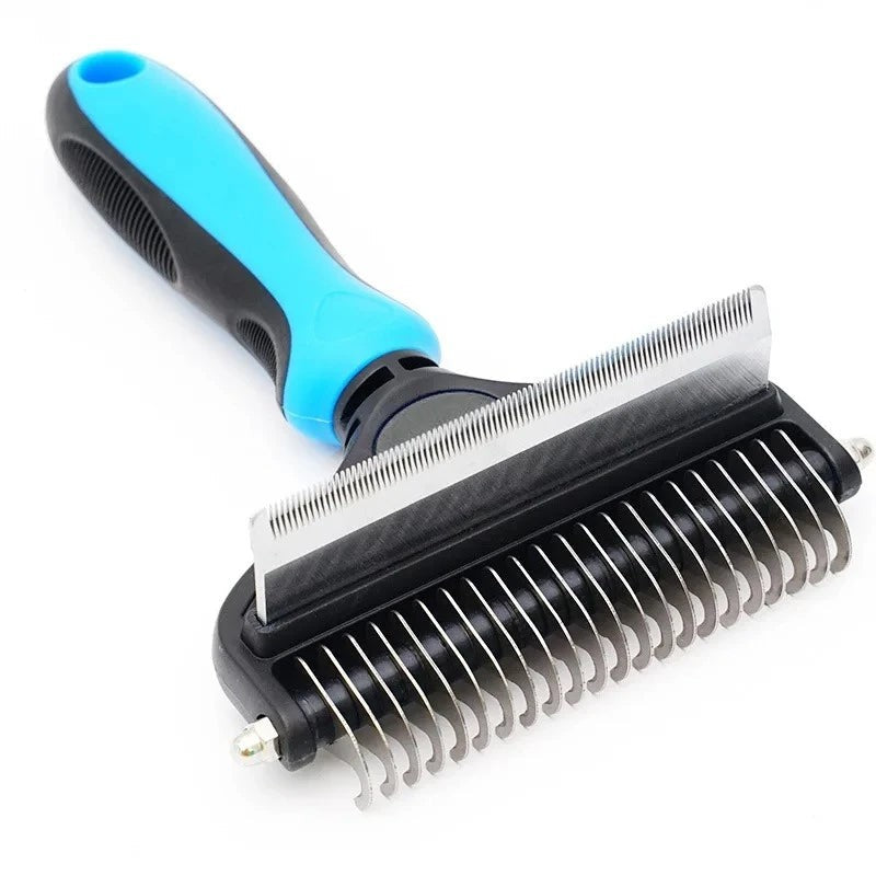 Brosse démêlante et râteau sous-poil 2-en-1 – coloris bleu