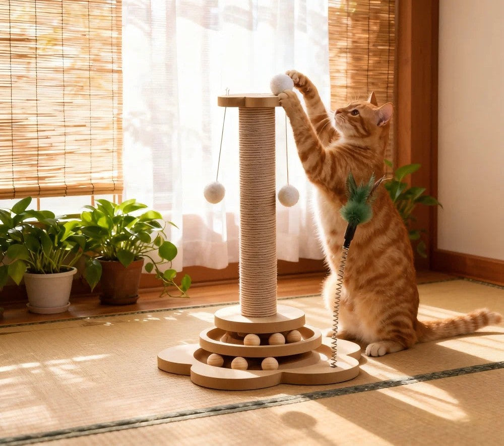 Griffoir en bois avec plateau à balles pour chat – photo 4
