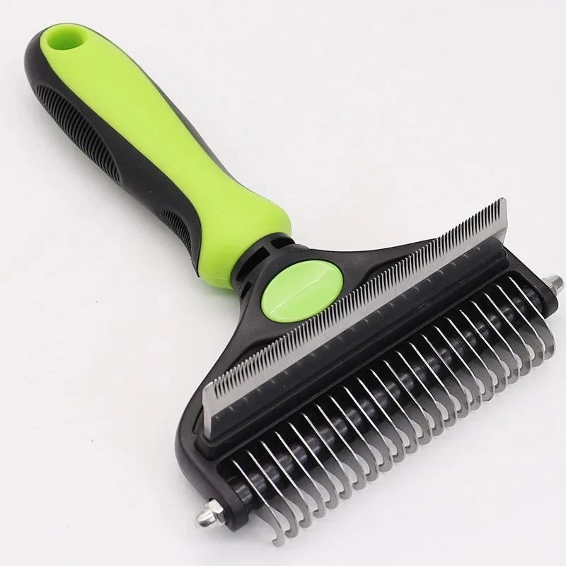 Brosse démêlante et râteau sous-poil 2-en-1 – coloris vert