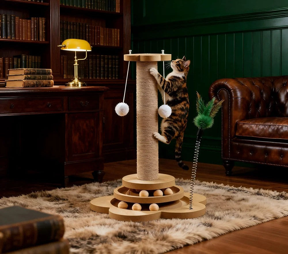 Griffoir en bois avec plateau à balles pour chat – photo 3