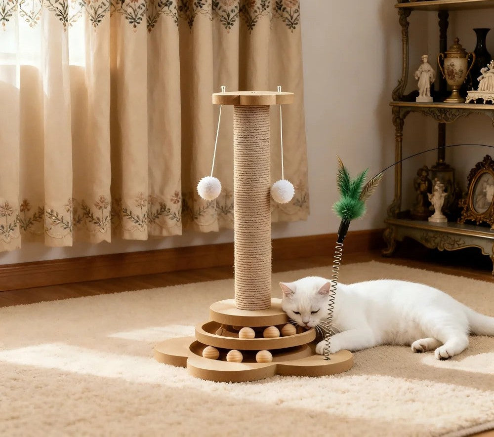 Griffoir en bois avec plateau à balles pour chat – photo 2