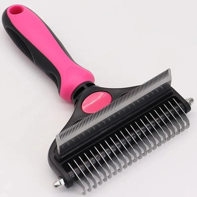 Brosse démêlante et râteau sous-poil 2-en-1 – coloris rose