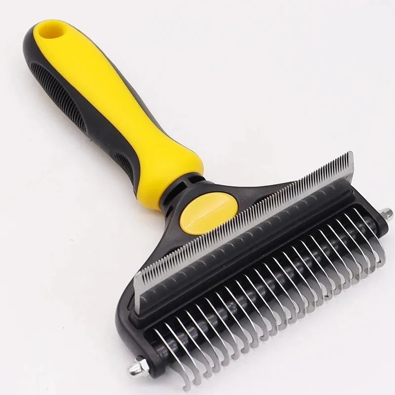 Brosse démêlante et râteau sous-poil 2-en-1 – coloris jaune